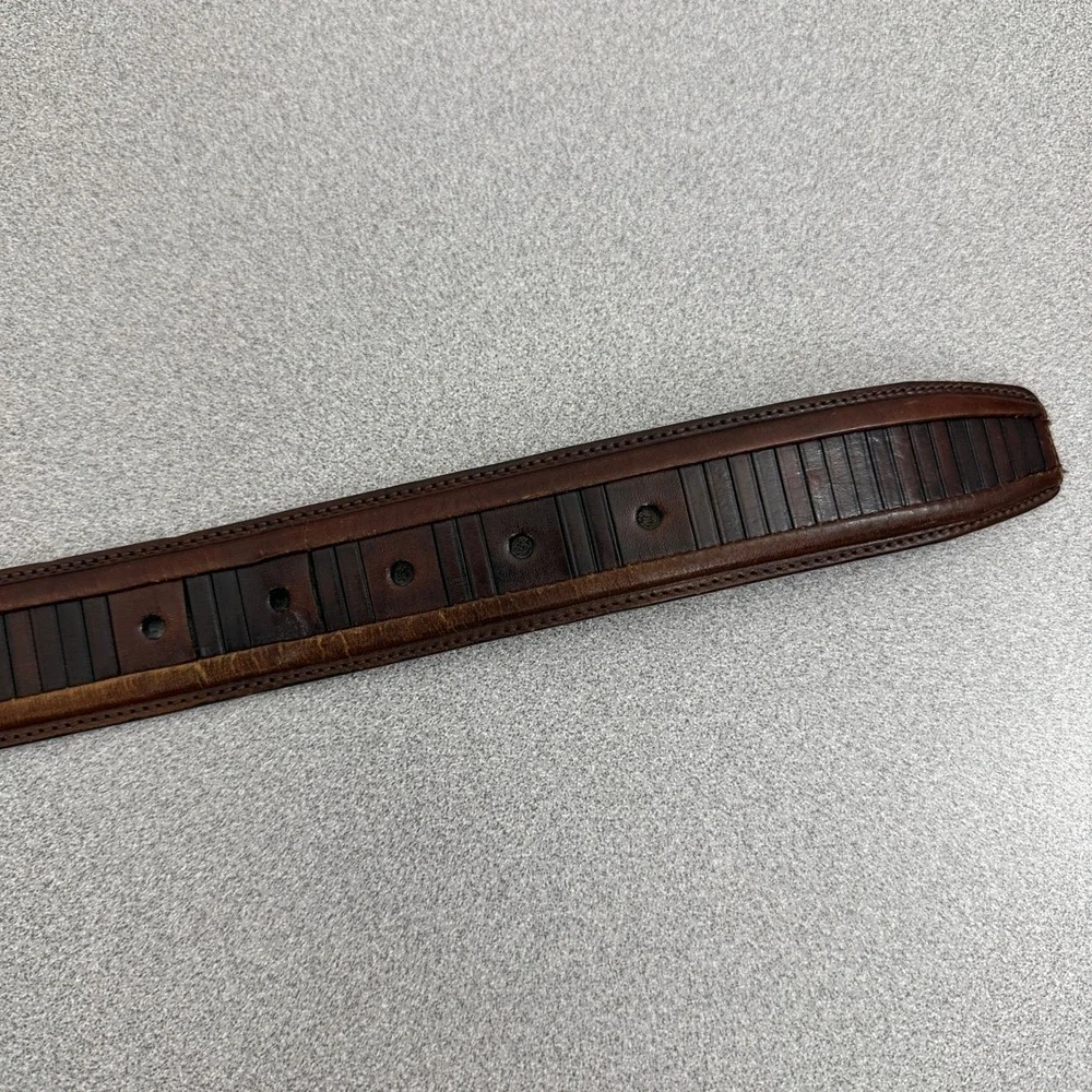 Mezlan Belt Mens 34 Brown Leather Dress Striped Texture Silver Buckle 1.25 *FLAW